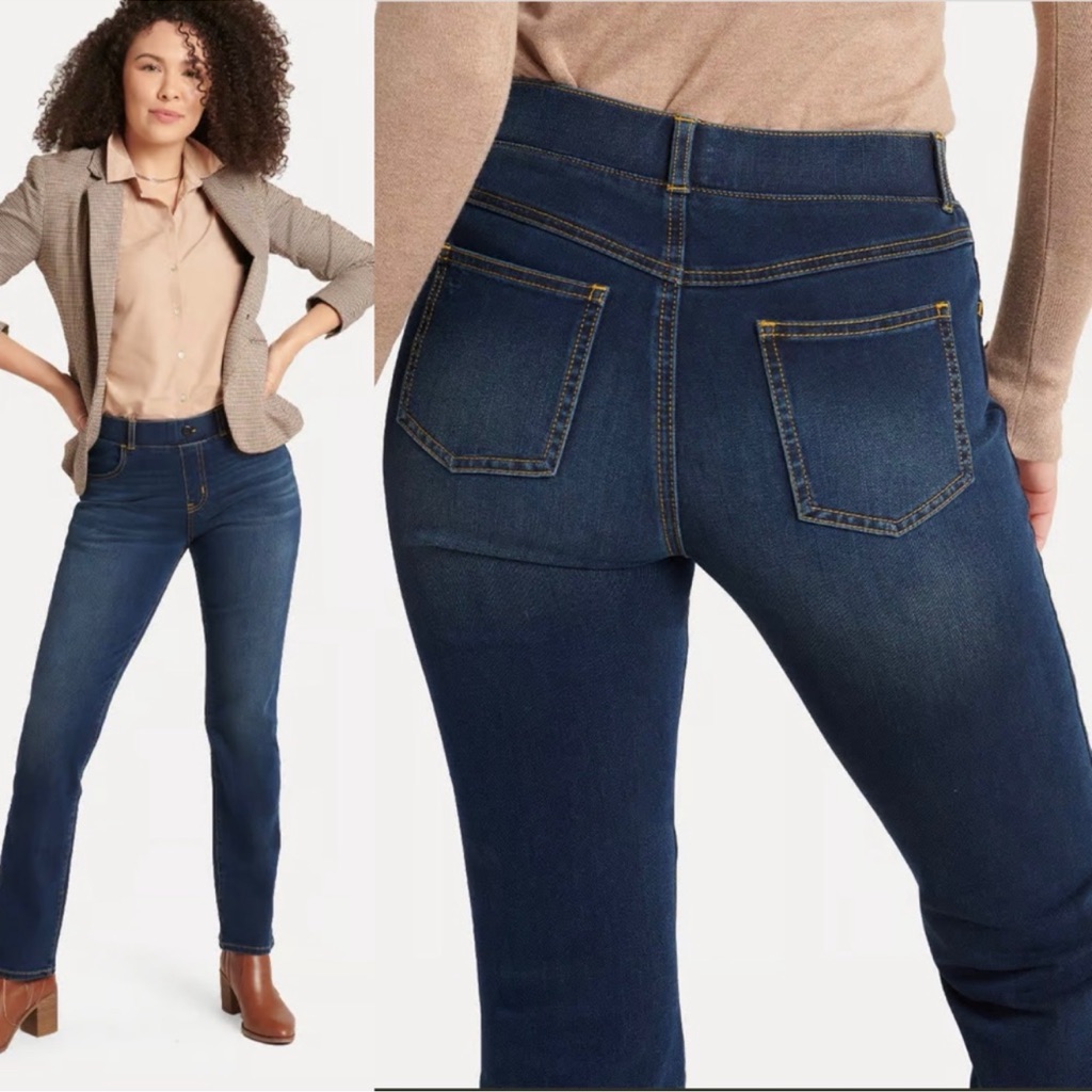 Betabrand Straight Leg 4 Pocket Ankle Stretch Waist Yoga Denim Jeans Blue/ Large